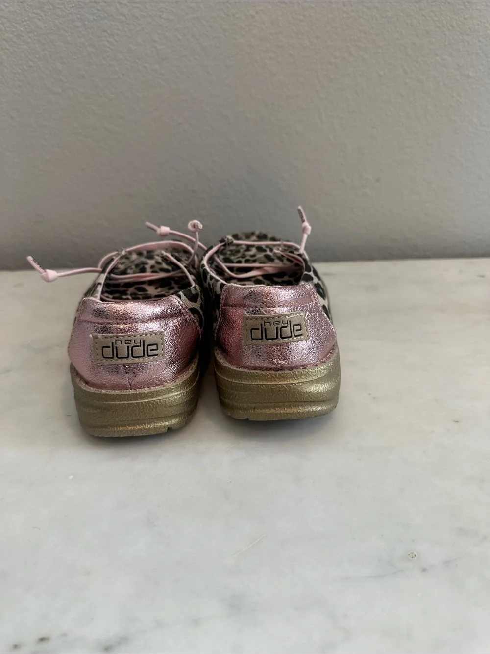 Hey Dude Kids Leopard Print Slip-On Moccasins with Pink Trim